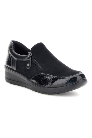 Sneaker Nera con Inserti in Effetto Vernice e Zip Laterale Plocadi MIN60