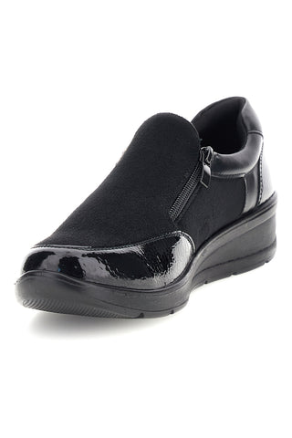 Sneaker Nera con Inserti in Effetto Vernice e Zip Laterale Plocadi MIN60
