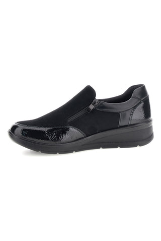 Sneaker Nera con Inserti in Effetto Vernice e Zip Laterale Plocadi MIN60