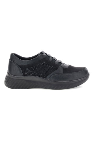 Sneaker Nera con Lacci Elastici e Dettaglio in Strass Plocadi MINA1702