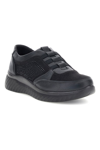Sneaker Nera con Lacci Elastici e Dettaglio in Strass Plocadi MINA1702