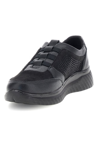 Sneaker Nera con Lacci Elastici e Dettaglio in Strass Plocadi MINA1702