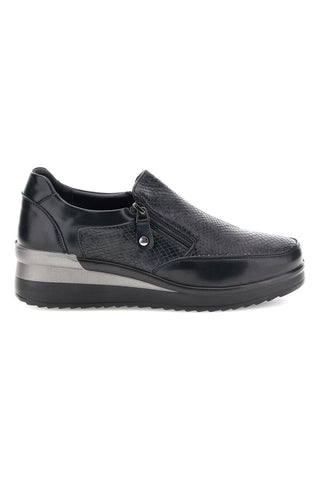 Sneaker Nera con Inserti a Texture Rettile, Zip Laterale e Zeppa Plocadi MINB224