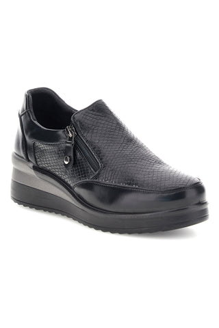 Sneaker Nera con Inserti a Texture Rettile, Zip Laterale e Zeppa Plocadi MINB224