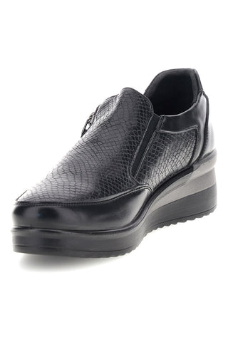 Sneaker Nera con Inserti a Texture Rettile, Zip Laterale e Zeppa Plocadi MINB224