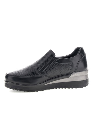 Sneaker Nera con Inserti a Texture Rettile, Zip Laterale e Zeppa Plocadi MINB224
