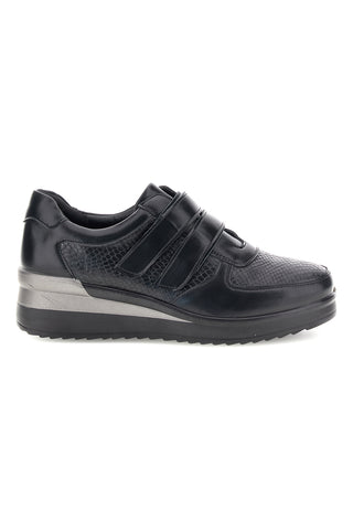 Sneaker Nera con Doppio Strappo in Pelle ed Effetto Pitone Plocadi MINB225