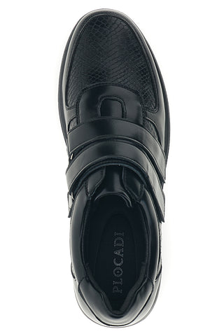 Sneaker Nera con Doppio Strappo in Pelle ed Effetto Pitone Plocadi MINB225