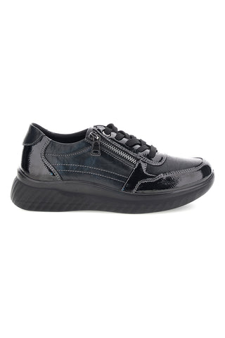 Sneaker Nera in Effetto Vernice con Lacci e Zip Laterale Plocadi MINB360