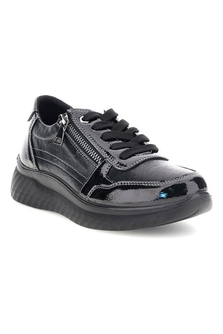 Sneaker Nera in Effetto Vernice con Lacci e Zip Laterale Plocadi MINB360