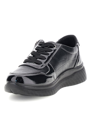 Sneaker Nera in Effetto Vernice con Lacci e Zip Laterale Plocadi MINB360