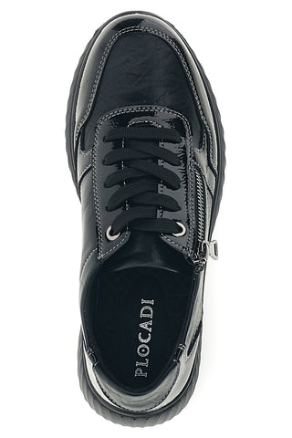 Sneaker Nera in Effetto Vernice con Lacci e Zip Laterale Plocadi MINB360