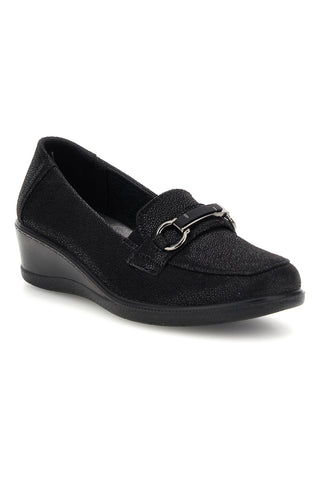 Mocassino Nero con Zeppa e Morsetto Argentato Mio Tempo MINB208