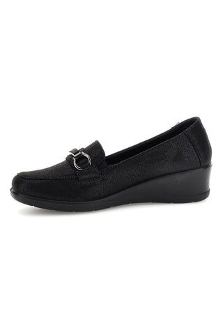 Mocassino Nero con Zeppa e Morsetto Argentato Mio Tempo MINB208