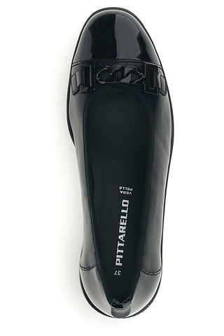 Ballerine nere in pelle con inserti in effetto vernice e zeppa Pittarello 22978