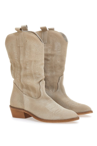 Pittarello Glam Texan Stiefeletten 7406 Beige Echtleder