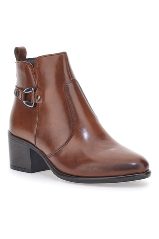 Braune Stiefeletten aus echtem Leder mit Café-Absatz, Baujahr 1977