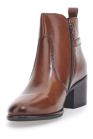 Braune Stiefeletten aus echtem Leder mit Café-Absatz, Baujahr 1977