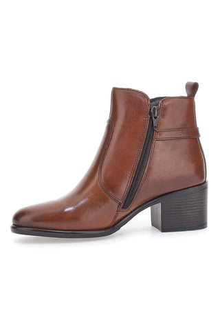 Braune Stiefeletten aus echtem Leder mit Café-Absatz, Baujahr 1977