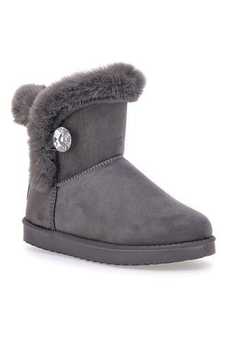 Graue Stiefeletten mit Fell und Schmuckknopf 2T2L 21B