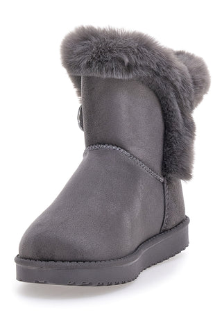 Graue Stiefeletten mit Fell und Schmuckknopf 2T2L 21B