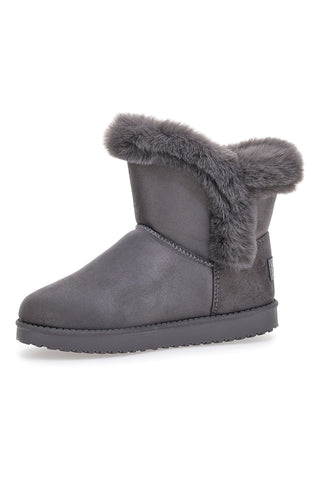 Graue Stiefeletten mit Fell und Schmuckknopf 2T2L 21B