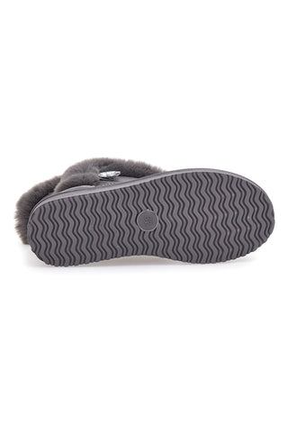Graue Stiefeletten mit Fell und Schmuckknopf 2T2L 21B