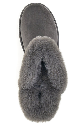 Graue Stiefeletten mit Fell und Schmuckknopf 2T2L 21B