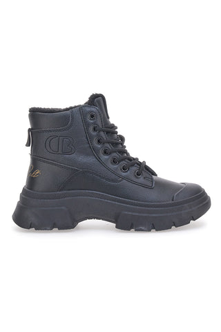 Schwarze Zilsen-Stiefel mit Baumwollgürtel