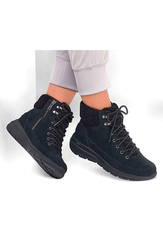 SKECHERS GLACIAL ULTRA WOODLANDS gepolsterte schwarze Stiefeletten