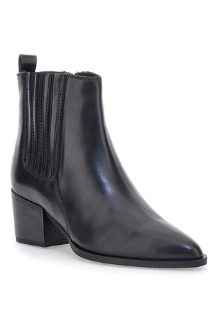 Schwarze Stiefeletten aus echtem Leder mit Blockabsatz Pittarello Glam 54240