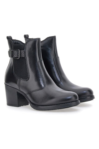 PITTARELLO CLASS 3047 schwarze Echtleder-Stiefeletten mit Blockabsatz