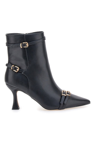 Schwarze Stiefeletten mit niedrigem Absatz und dekorativen Riemen MON DIEU B8830Q2