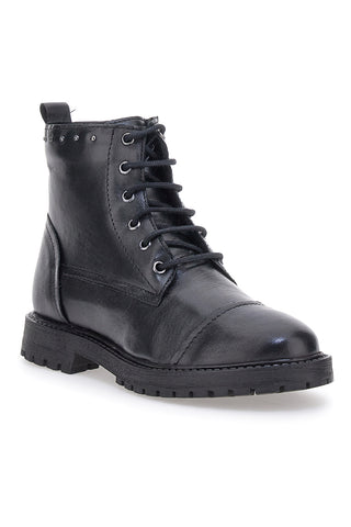 Schwarze Stiefeletten aus echtem Leder mit Nieten Prima Riga 503