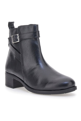 Stivaletti Neri con Tomaia in Pelle e Tacco a Blocco PRIMA RIFA SF1302