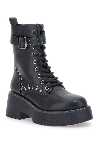 Anfibi Neri Flatform con Borchie e Cinturino Me&Me RQ24W16B