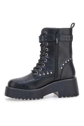 Anfibi Neri Flatform con Borchie e Cinturino Me&Me RQ24W16B