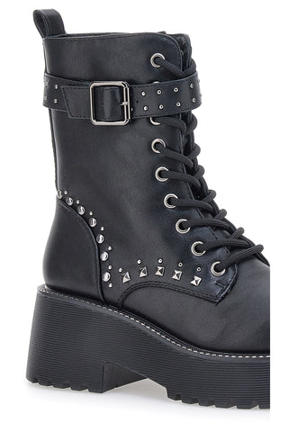 Anfibi Neri Flatform con Borchie e Cinturino Me&Me RQ24W16B