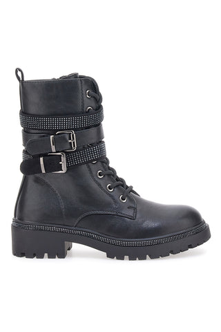Schwarze Combat Boots mit Strass und seitlichem Reißverschluss Me&Me RQ23WG5