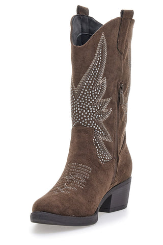 Braune texanische Stiefeletten mit Stickerei und Café-Nieten kosten RQTZ3034