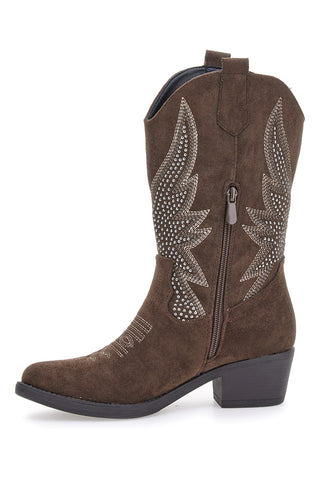 Braune texanische Stiefeletten mit Stickerei und Café-Nieten kosten RQTZ3034