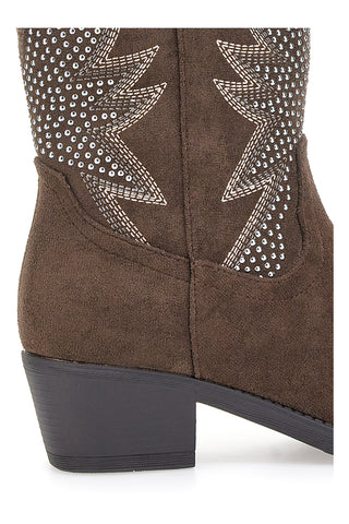 Braune texanische Stiefeletten mit Stickerei und Café-Nieten kosten RQTZ3034