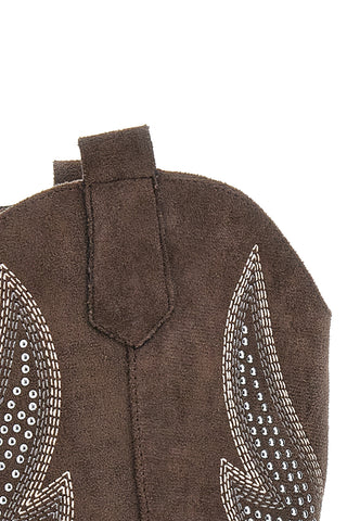 Braune texanische Stiefeletten mit Stickerei und Café-Nieten kosten RQTZ3034