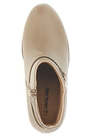 Beige Stiefeletten mit hohem Absatz und Plateau und goldenen Details Le Havre Paris RQ23WT7