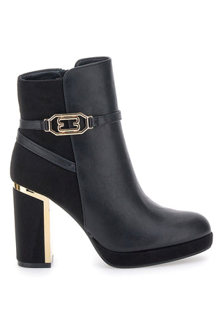 Schwarze Stiefeletten mit hohem Absatz und Plateau und goldenen Details Le Havre Paris RQ23WT7