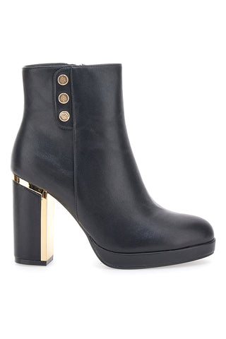 Schwarze Stiefeletten mit goldenen Details und hohem Absatz Le Havre Paris RQ23WT8