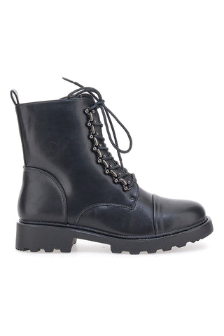 Schwarze Combat Boots mit Kettenösen und seitlichem Reißverschluss Mon Dieu 2A657