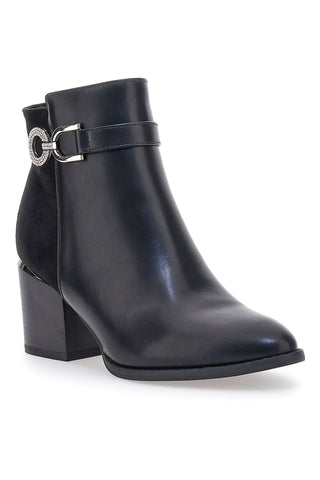 Schwarze Stiefelette mit Blockabsatz und silberner Schelle THE FIRST 487