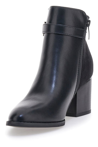 Schwarze Stiefelette mit Blockabsatz und silberner Schelle THE FIRST 487