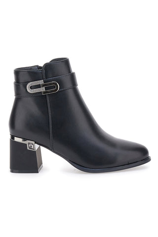 Schwarze Stiefeletten mit Absatz und Metalleinsatz THE FIRST 489